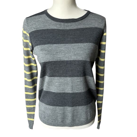 Vintage KEW 159 Sweater Womens M Gray Breton Stripe Pullover 100% Merino Wool - Picture 1 of 11